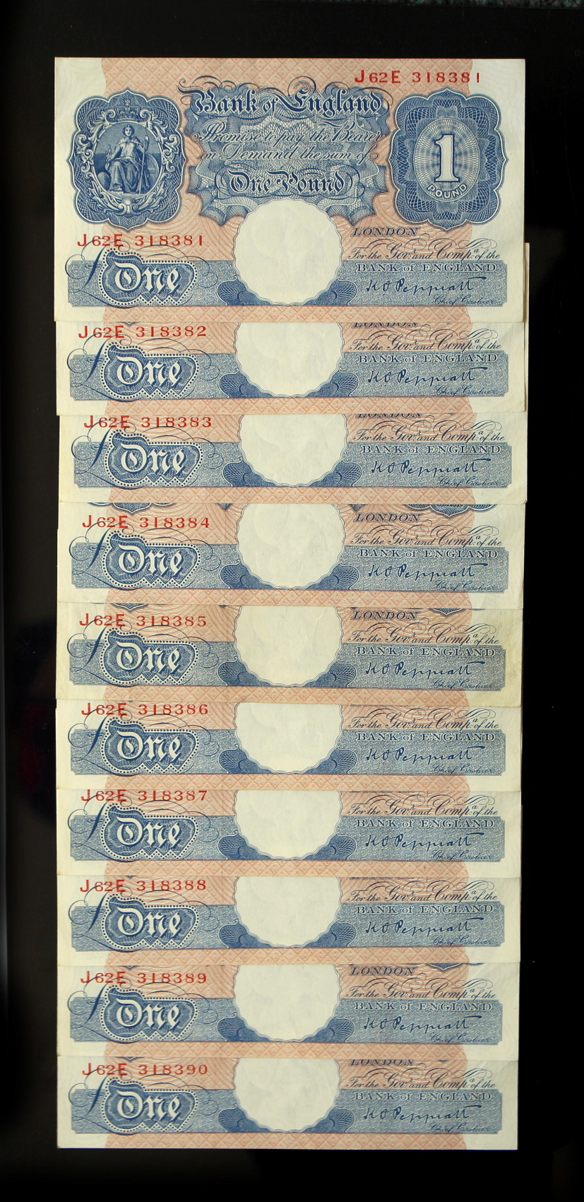 A private collection of GB banknotes - a consecutive run of ten Bank of England Peppiatt One