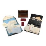 Property of a deceased estate - two leather writing cases, one containing assorted manuscript