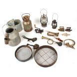 Property of a lady - a mixed lot of metal ware including a vintage brass car horn and two milk