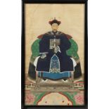 A 19th century Chinese ancestor painting on silk, in glazed frame, 36.8 by 22.7ins. (93.5 by 57.