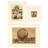 Property of a gentleman - three 19th century ballooning prints, the largest 13 by 18.9ins. (33 by