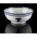 A late 18th century Chinese Qianlong period blue & white export punch bowl, 10.25ins. (26cms.)