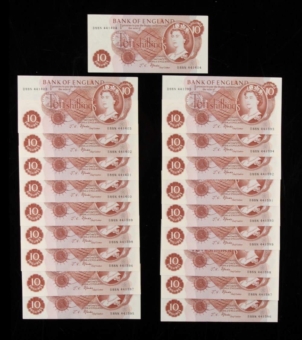 A private collection of GB banknotes - a consecutive run of nineteen Bank of England Fforde Ten