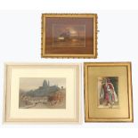 Property of a deceased estate - three assorted pictures including a watercolour of Corfe Castle, 8.