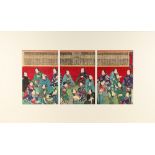 Kunimasa Baido (1848-1920) - COMPETITION OF KABUKI ACTORS - woodblock prints, a triptych, mounted