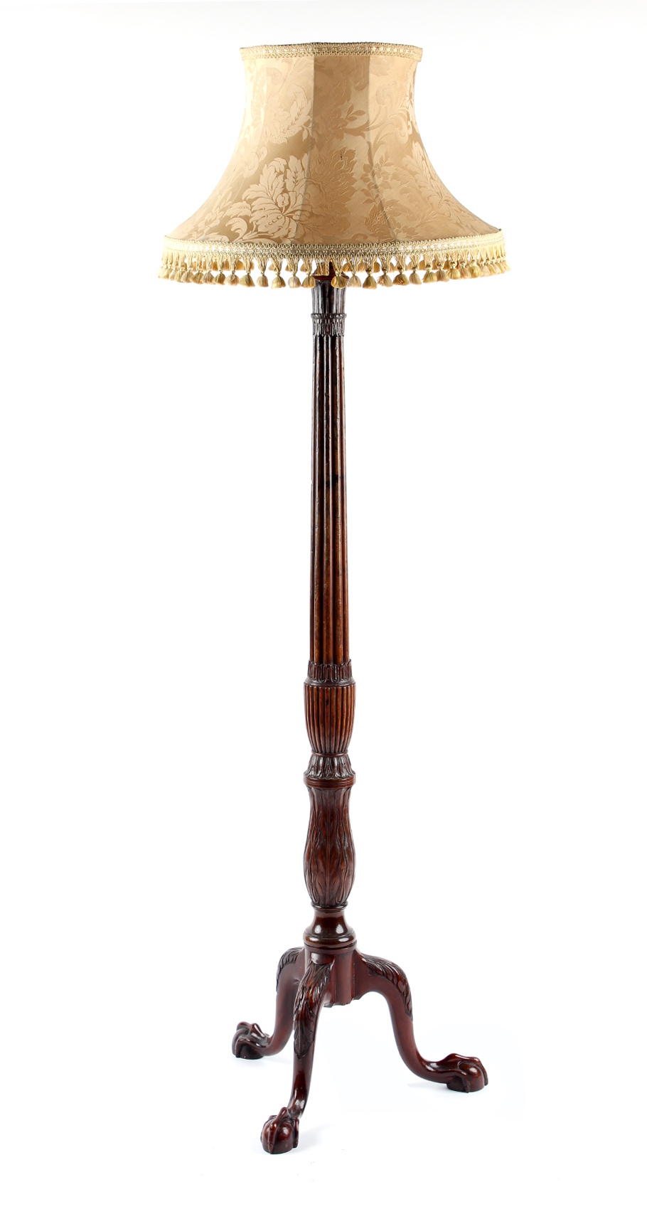 Property of a deceased estate - a carved mahogany standard lamp, adapted from a Victorian bed