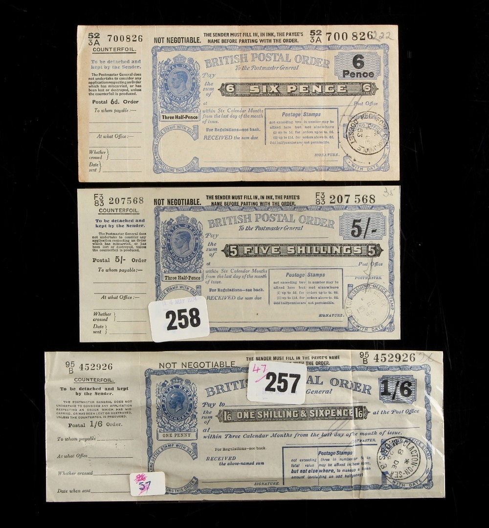 A private collection of GB banknotes - three postal orders, comprising 1/6 dated 1924, 5/- dated