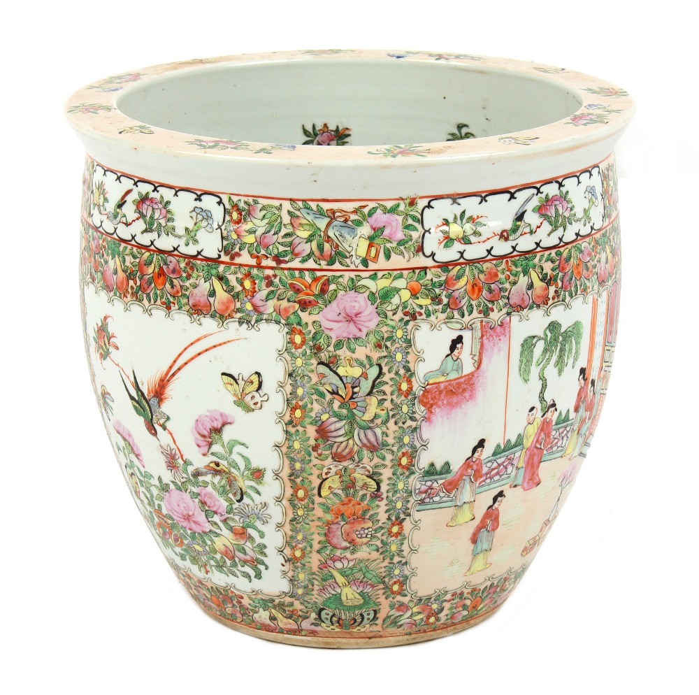 Property of a lady - a Chinese Canton famille rose fish bowl planter, late 20th century, 14.5ins. (
