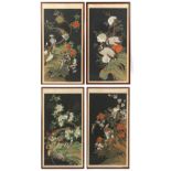 A set of four late 19th century Chinese paintings on silk depicting exotic birds among flowering