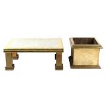 Property of a lady - a modern rectangular topped brass clad coffee table with inset silvered top,