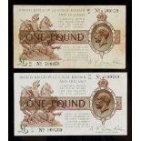 A private collection of GB banknotes - two Warren Fisher One Pound (ï¿½1) treasury banknotes -