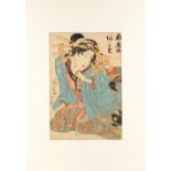 Utagawa Sadakage (fl.1818-1844) - THE COURTESAN AKOME OF OGI-YA - woodblock print, oban, mounted but