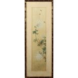A Chinese painting on silk depicting butterflies above chrysanthemums, early 20th century, the