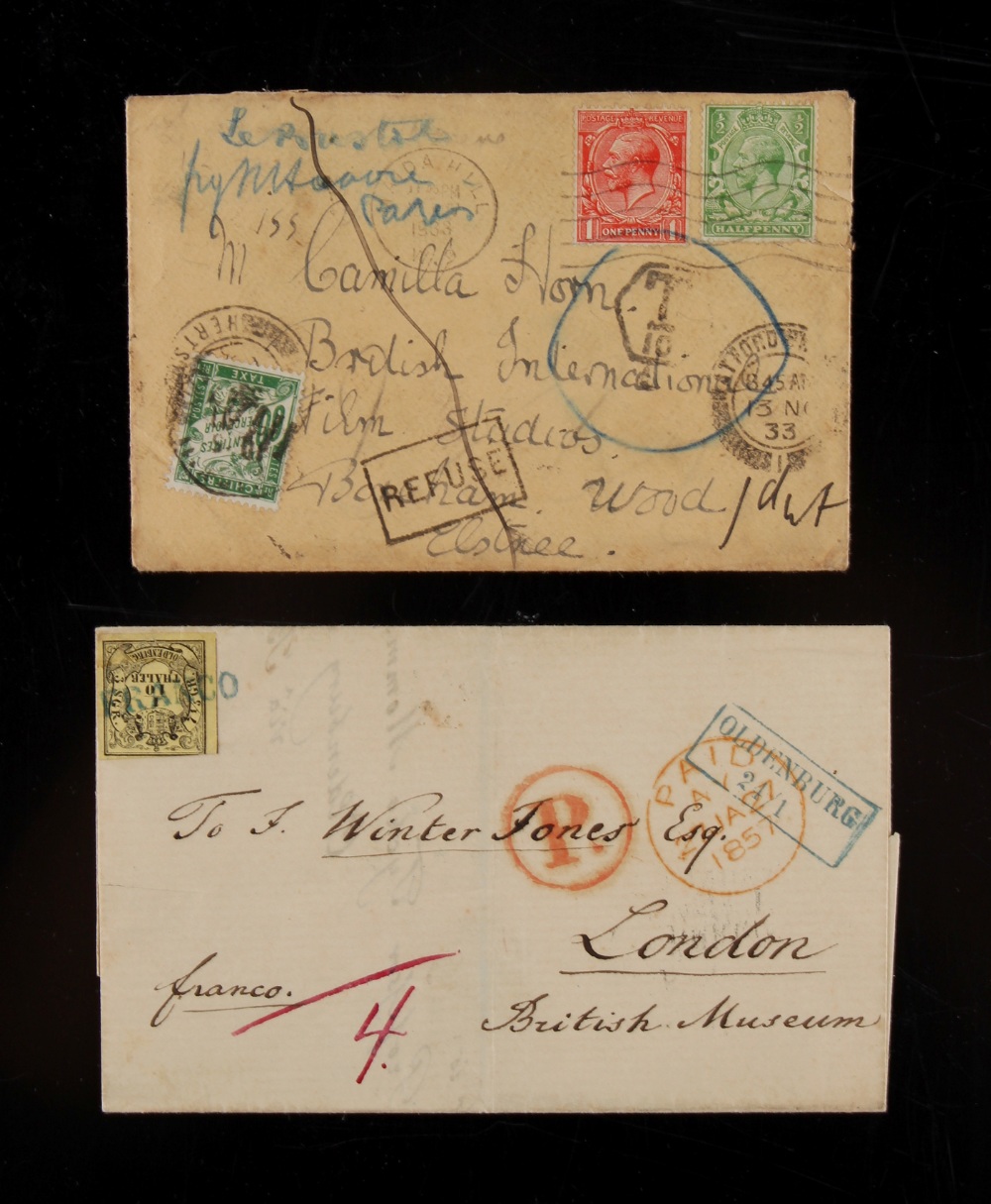 Property of a gentleman - postage stamps - OLDENBURG - an 1857 entire to British Museum, London,