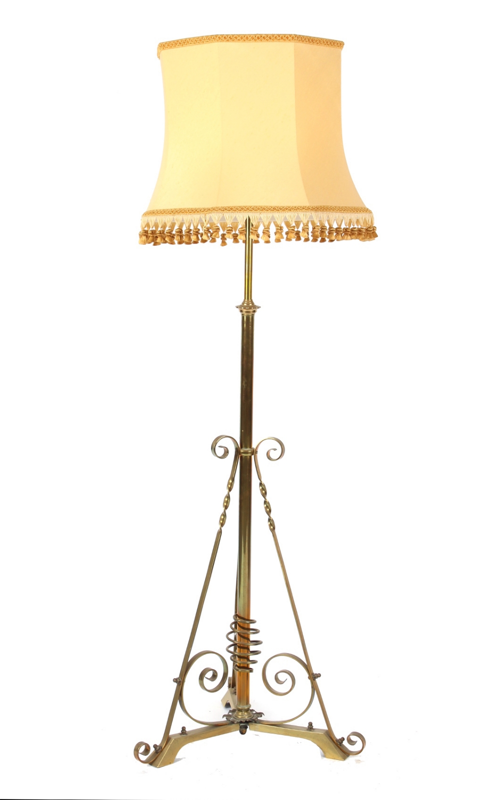 Property of a deceased estate - an early 20th century Art Nouveau brass adjustable lamp standard.