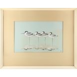 Property of a lady - TB (20th century British) - WADING AVOCETS - gouache, of four wading Avocets,