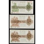 A private collection of GB banknotes - two Warren Fisher One Pound (ï¿½1) treasury banknotes;