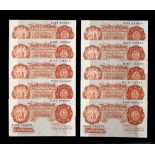 A private collection of GB banknotes - ten Bank of England O'Brien Ten Shillings (10/-) banknotes,