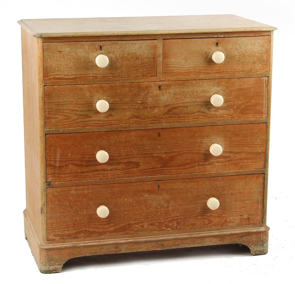 Property of a gentleman - a Victorian pine chest of two short & three long graduated drawers with