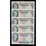 A private collection of GB banknotes - five Bank of England O'Brien Five Pounds (ï¿½5) banknotes (