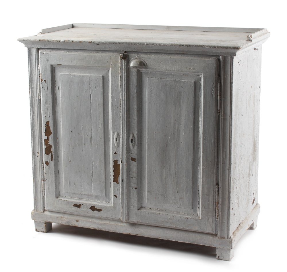 Property of a lady - a late 19th / early 20th century Continental grey painted two-door cupboard,