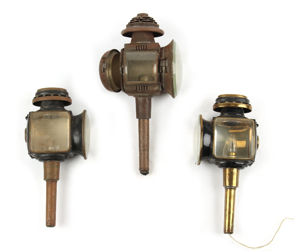 Property of a deceased estate - a pair of late 19th / early 20th century carriage lamps with bowed