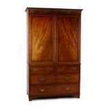 Property of a deceased estate - a George III mahogany two-part linen press, 52.5ins. (133cms.)