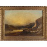 Property of a gentleman - W. Carter (exh. 1836-1876) - MOUNTAIN LAKE SCENE WITH FIGURE ON