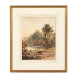 Property of a gentleman - manner of David Cox - FIGURE ON HORSEBACK AND CATTLE IN LANDSCAPE WITH