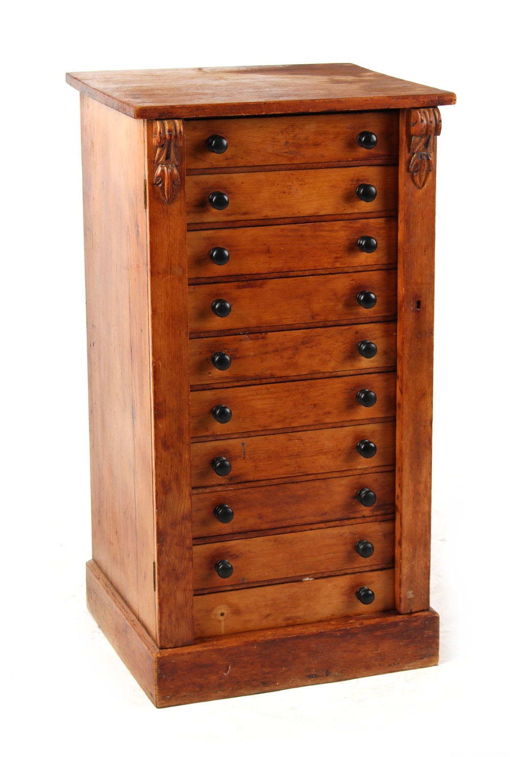 Property of a lady - a Victorian pine wellington chest with ten drawers & twin locking bars,