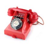 Property of a gentleman - a rare red bakelite telephone, model 314 F, with call exchange, bell on