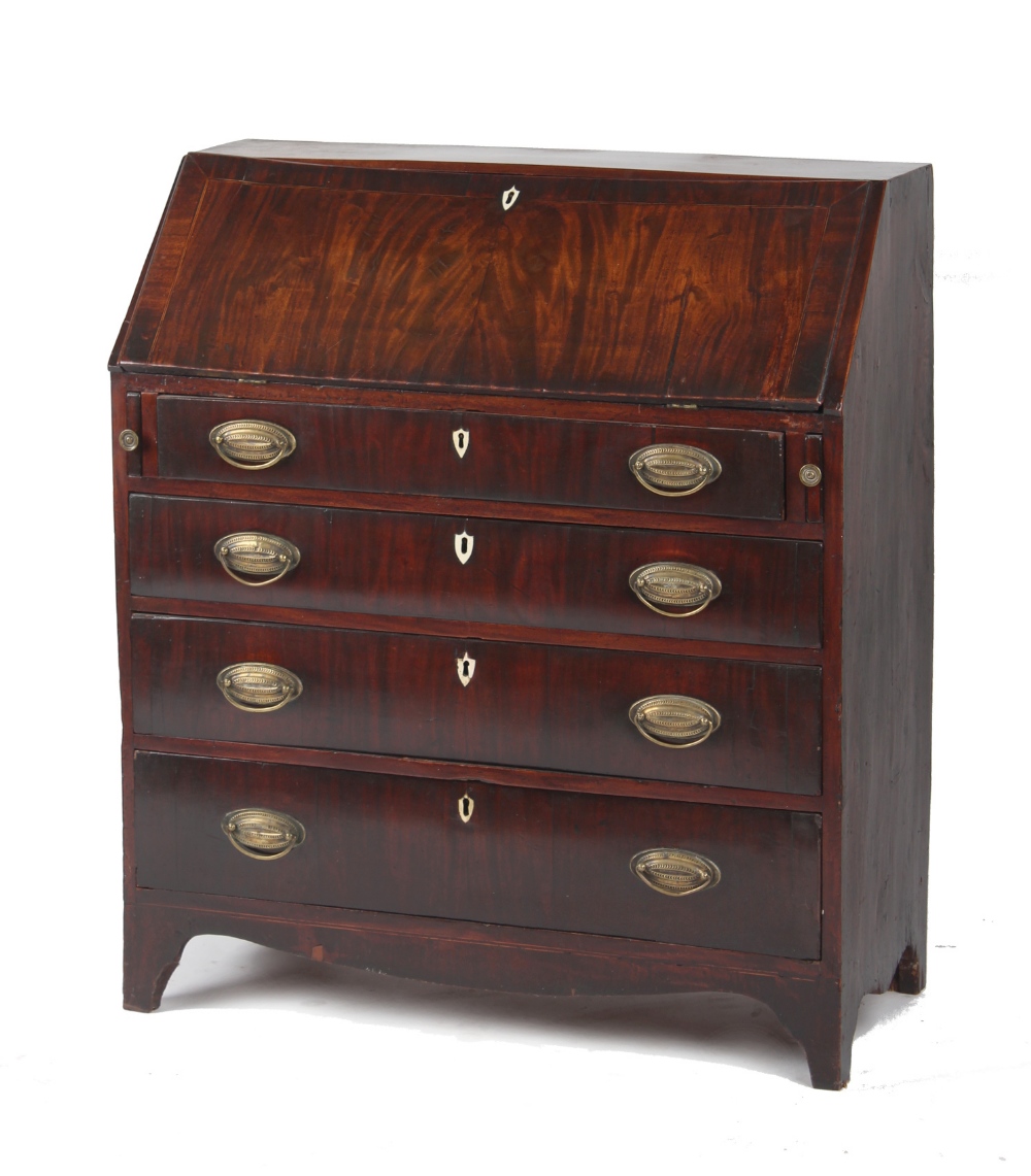 Property of a gentleman - a George III mahogany fall-front bureau, the fall warped, 36ins. (91.