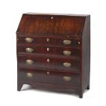 Property of a gentleman - a George III mahogany fall-front bureau, the fall warped, 36ins. (91.