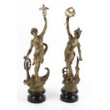 Property of a deceased estate - a pair of early 20th century French spelter figures, one depicting