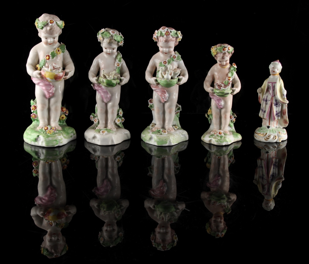 Property of a lady - a group of four Derby patch period figures of putti, circa 1770, each