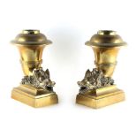 Property of a gentleman - a pair of 19th century brass lamp bases, each modelled as a boar's head