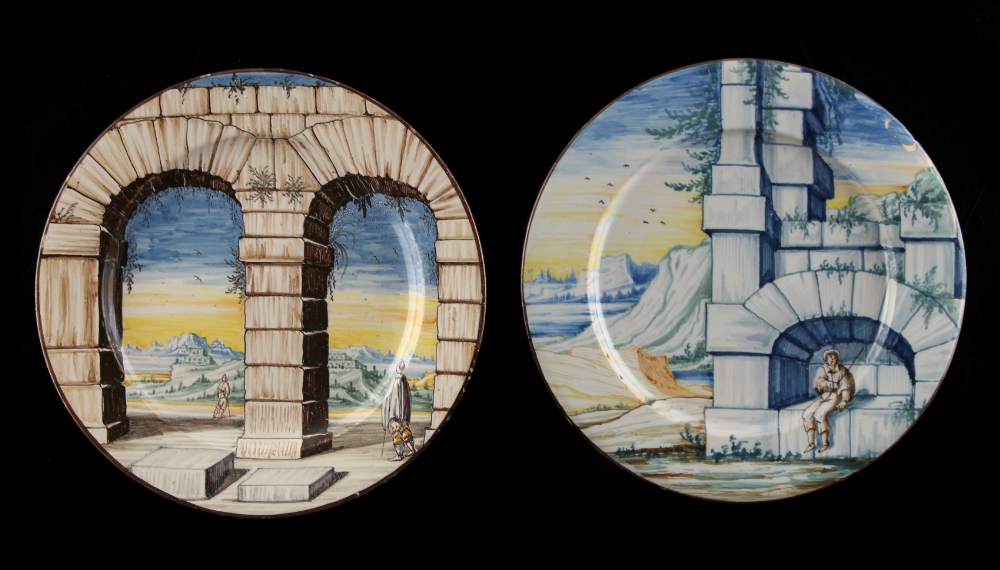 Property of a deceased estate - two 19th century faience plates, each painted with figures among