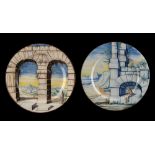 Property of a deceased estate - two 19th century faience plates, each painted with figures among