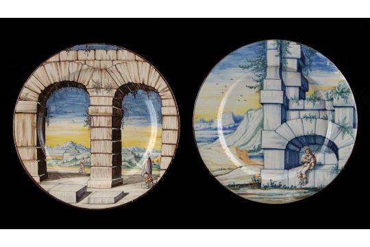 Property of a deceased estate - two 19th century faience plates, each painted with figures among