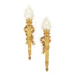 Property of a gentleman - a large pair of late 19th century ormolu torchere wall lights, with