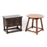 Property of a deceased estate - a reproduction oak box stool; together with a circular topped