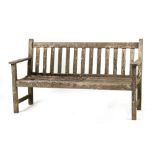 Property of a deceased estate - a well weathered teak garden bench, by Barlow Tyrie, 60ins. (151.