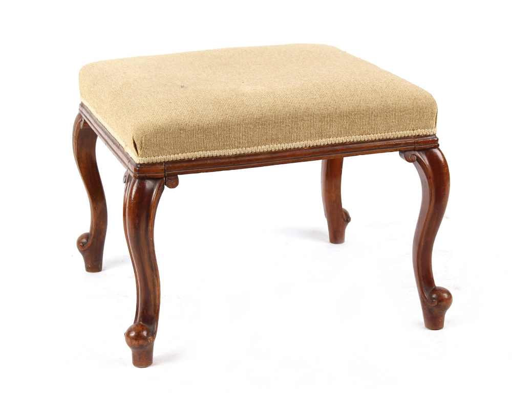 Property of a deceased estate - a Victorian walnut & upholstered square topped lounge stool, with