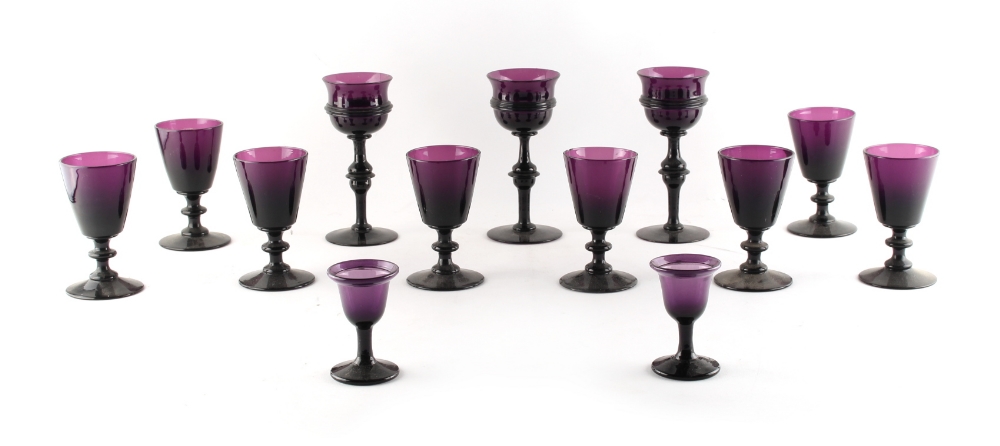 Property of a deceased estate - a set of eight 19th century amethyst glass wine glasses; together