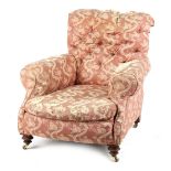 Property of a lady - a Victorian upholstered armchair with turned front legs, the back legs