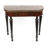 A Victorian thuyawood ebonised & marquetry inlaid card or games table, 36ins. (91.5cms.) wide.