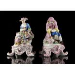 Property of a deceased estate - a pair of Bow polychrome decorated porcelain figures, representing
