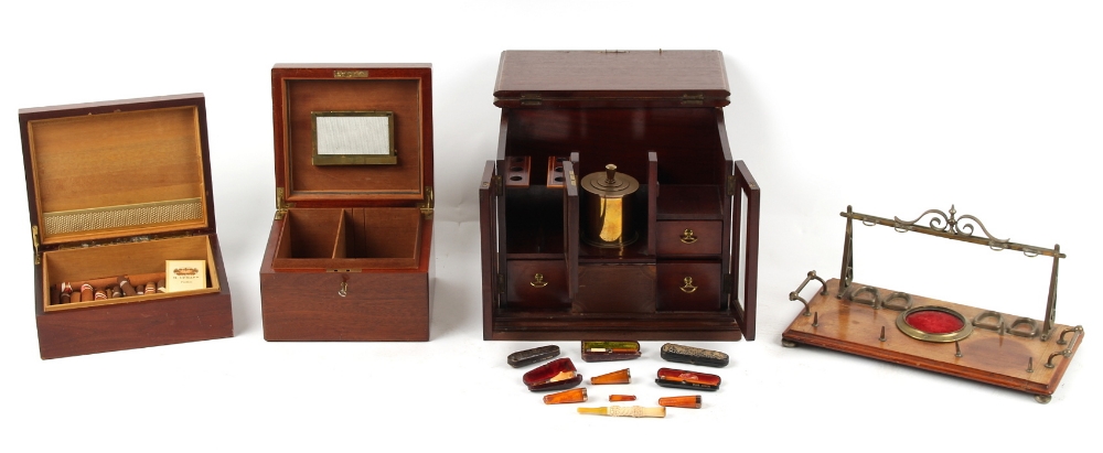 Property of a deceased estate - an Edwardian mahogany smoker's cabinet containing cheroot holders,