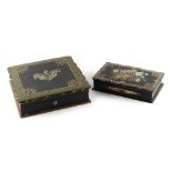 Property of a gentleman - two 19th century papier-mache boxes, the larger with interior divisions