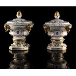 Property of a gentleman - a pair of Continental porcelain pot pourri vases & covers, in the Derby